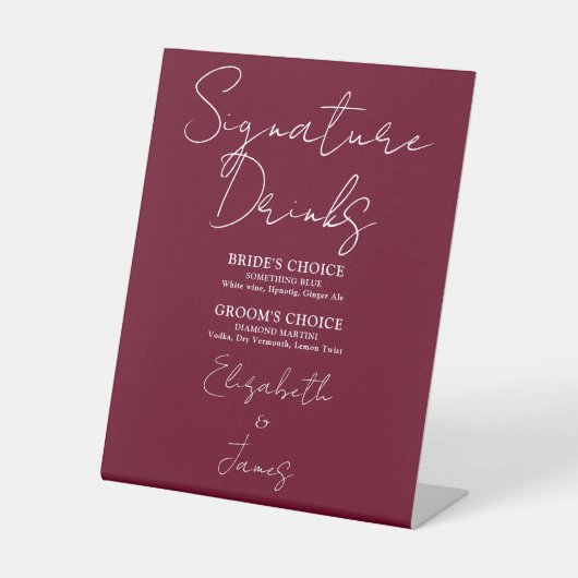 Signe De Table Burgundy Red Minimalist Script Signature Boissons (Recto)