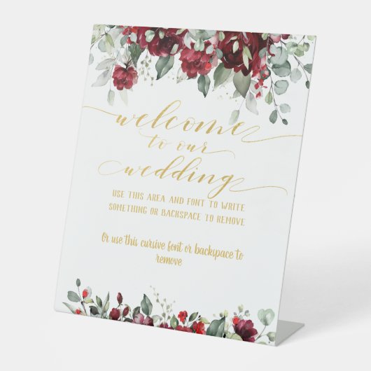 Signe De Table Burgundy Red Peony & Gold Fancy Font Calligraphie (Recto)