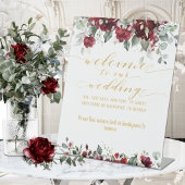 Signe De Table Burgundy Red Peony & Gold Fancy Font Calligraphie