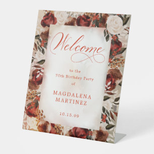 Signe De Table Burgundy Rose blanche 70e anniversaire Bienvenue