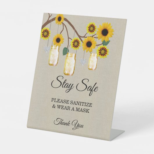 Signe De Table Burlap Jaune Floral Mason Jar Sécurité des Mariage (Recto)