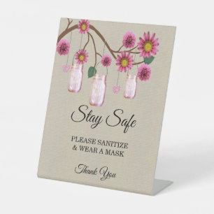 Signe De Table Burlap Rose Floral Mason Jar Sécurité Mariage