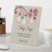 Signe De Table Burlap Rose Floral Mason Jar Sécurité Mariage (In SItu)