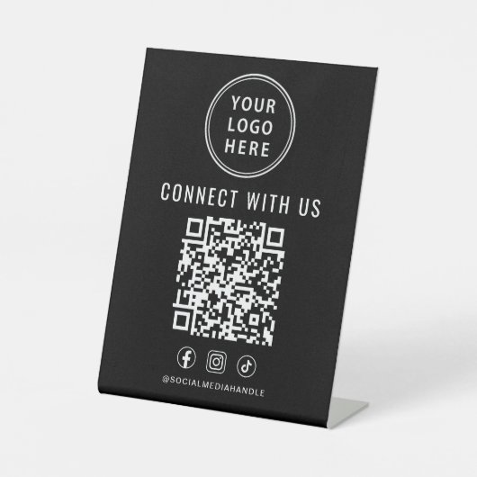 Signe De Table Business Logo QR Code Black Tabletop (Recto)