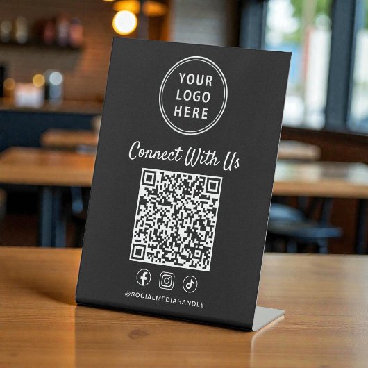 Signe De Table Business Logo QR Code Black Tabletop