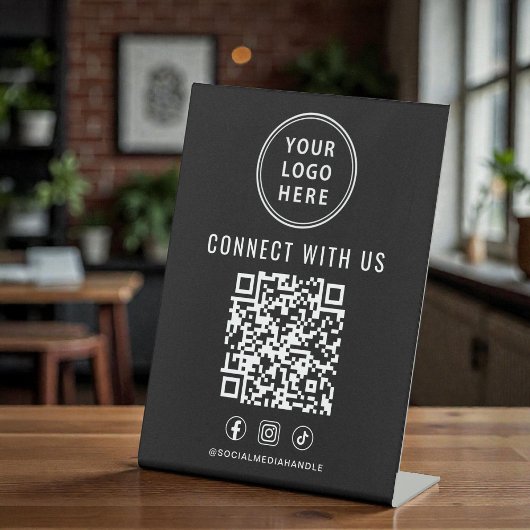 Signe De Table Business Logo QR Code Black Tabletop