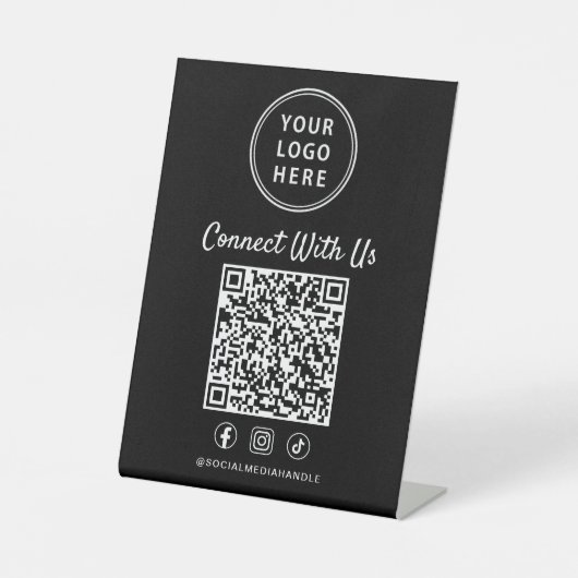 Signe De Table Business Logo QR Code Black Tabletop (Recto)