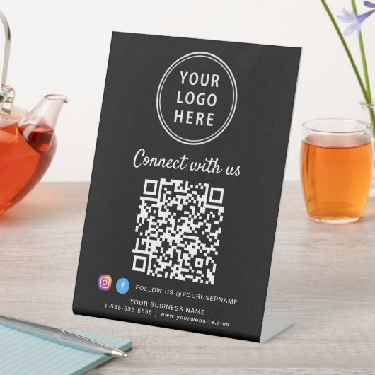 Signe De Table Business Logo QR Code Connect With Us Tabletop (In SItu)
