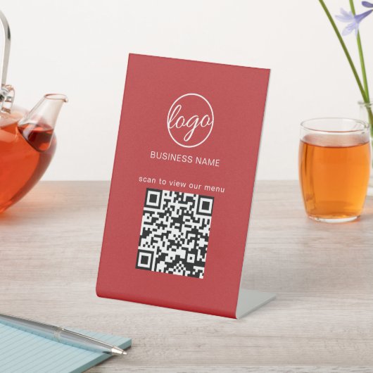 Signe De Table Business Logo QR Code Menu Restaurant Rouge (In SItu)