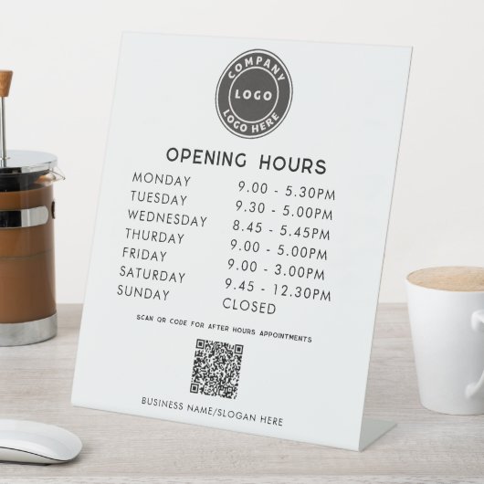Signe De Table Business Logo QR Code Opening Hours (In SItu)