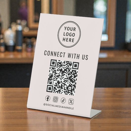 Signe De Table Business Logo QR Code Pink Tabletop