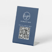 Signe De Table Business Logo QR Code Restuarant Menu Navy Blue (Recto)