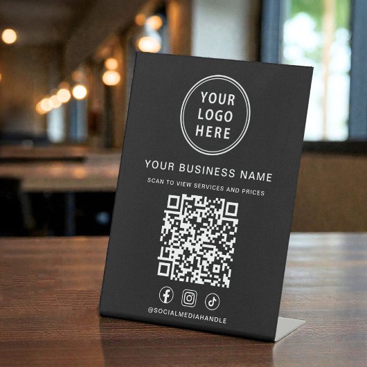 Signe De Table Business Logo QR Code Social Media Black