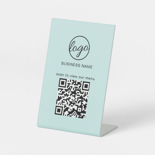 Signe De Table Business Logo Restaurant Menu QR Code Turquoise (Recto)