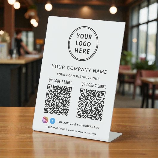 Signe De Table Business Logo Social Media Create 2 QR Codes