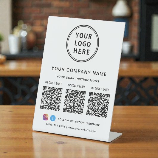 Signe De Table Business Logo Social Media Create 3 QR Codes