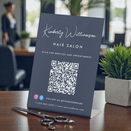 Signe De Table Business Name Stylish Signature Script QR Code