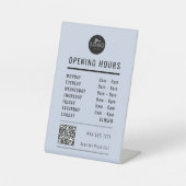 Signe De Table Business Open Hours Black Pastel Blue Logo QR Code (Recto)