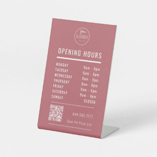 Signe De Table Business Opening Hours Logo QR Code on Dusty Red