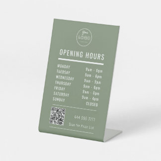 Signe De Table Business Opening Hours on Muted Green Logo QR Code