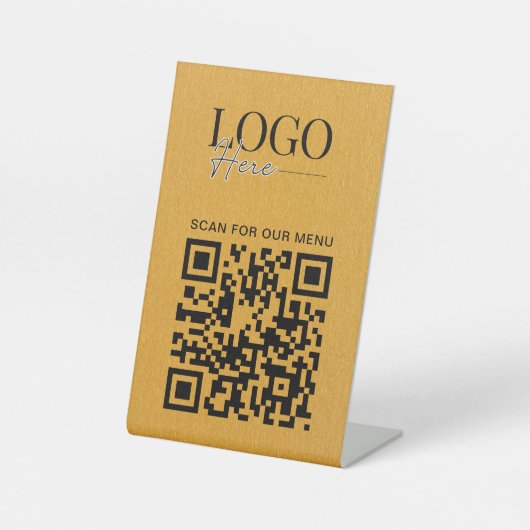 Signe De Table Business QR Code Logo Modern Simple Gold Menu (Recto)