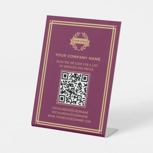 Signe De Table Business QR Code Logo Services clients Plum Gold (Recto)