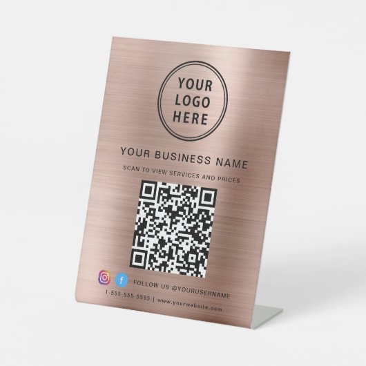 Signe De Table Business QR Code Logo Social Media Rose Gold (Recto)