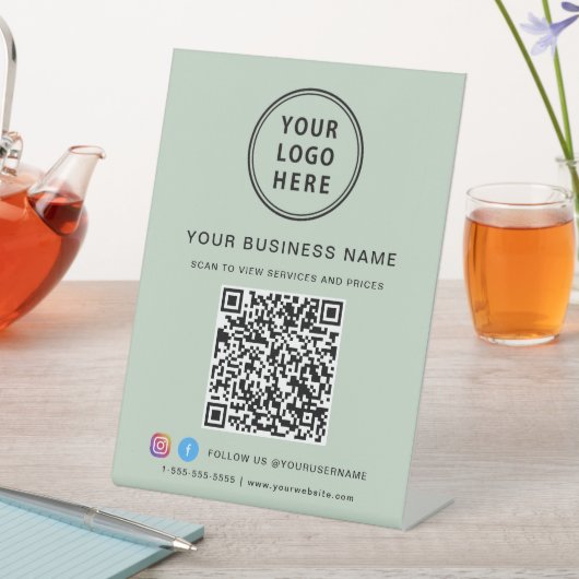 Signe De Table Business QR Code Logo Social Media Sage (In SItu)