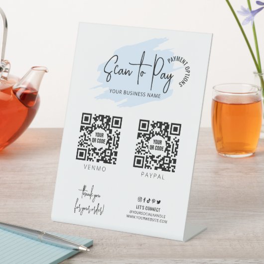 Signe De Table Business Scannable 2 codes QR Paiement bleu clair (In SItu)