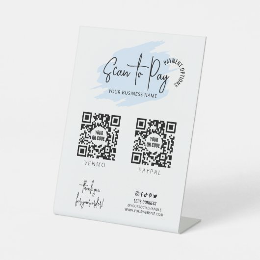 Signe De Table Business Scannable 2 codes QR Paiement bleu clair (Recto)