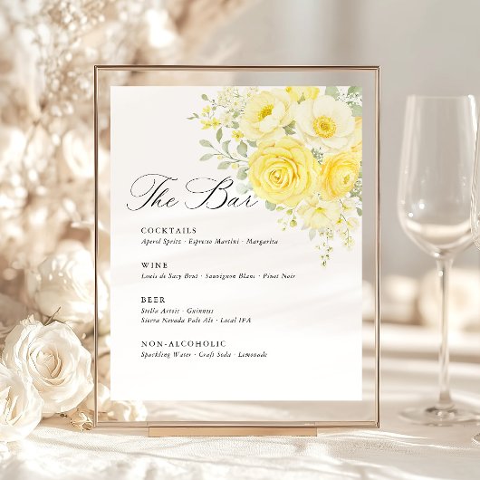 Signe De Table Butter Yellow Ivory Floral Wedding Bar Menu