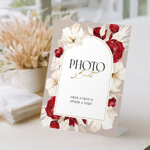 Signe De Table Cabine de photo à fleurs rouge et blanche en rubis