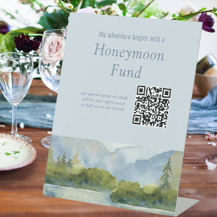 Signe De Table Cadeau de Lune de Miel Aquarelle Lac de Montagne p