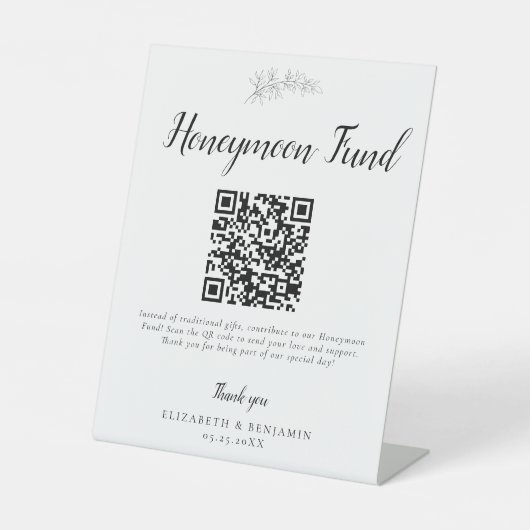 Signe De Table Cadeau de Lune de Miel Mariage Code QR Minimal Élé (Recto)
