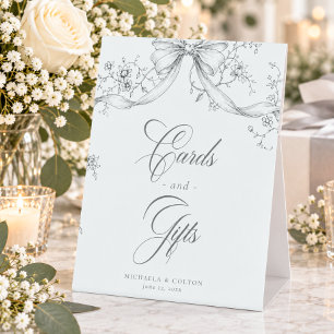 Signe De Table Cadeau de mariage floral noir gris vintage classiq