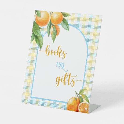 Signe De Table Cadeaux de Livres et Oranges Bleu (Recto)
