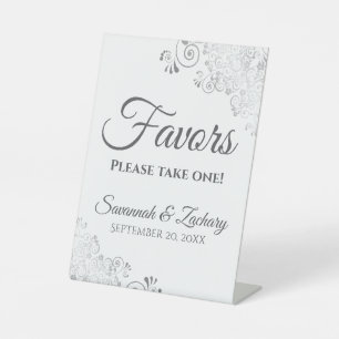 Signe De Table Cadeaux de mariage élégants argent et blanc