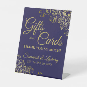Signe De Table Cadeaux de mariage et cartes Merci Or sur bleu mar