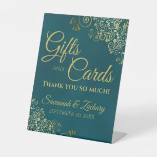 Signe De Table Cadeaux de mariage et Cartes Merci Teal & Or