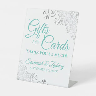 Signe De Table Cadeaux et cartes de mariage Silver Frills & Aqua 