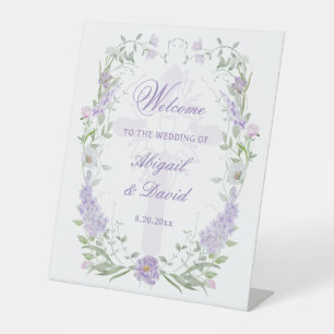 Signe De Table Cadre de bienvenue de mariage religieux floral lil