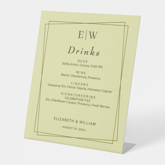 Signe De Table Cadre élégant sur Mariage de monogramme jaune céle (Recto)