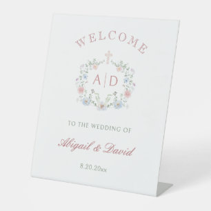 Signe De Table Cadre Floral Mariage religieux Monogrammes Bienven