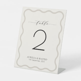 Signe De Table Cadre moderne de luxe Beige & Ecru Wavy Numéro de 