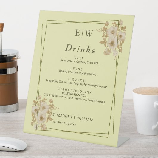 Signe De Table Cadre Rose – Monogramme Jaune Céleste Mariage (In SItu)