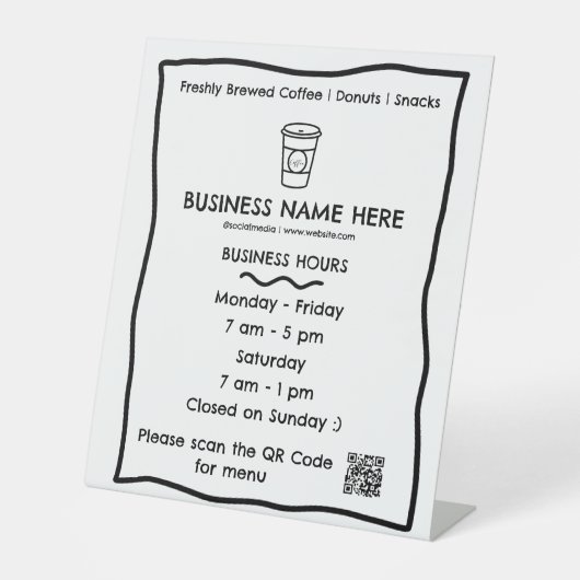 Signe De Table Café Café Heures d'ouverture Code QR (Recto)