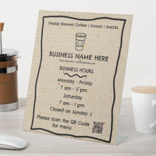 Signe De Table Café Café Kraft Heures d'ouverture Code QR