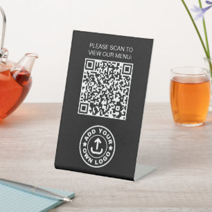 Signe De Table Café moderne sans contact Menu noir Code QR Logo