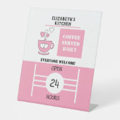 Signe De Table Café rose et blanc servi tous les jours 24h/24 (Recto)