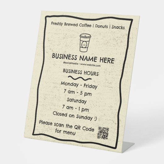 Signe De Table Café Rustique Café Heures d'ouverture QR Code (Recto)